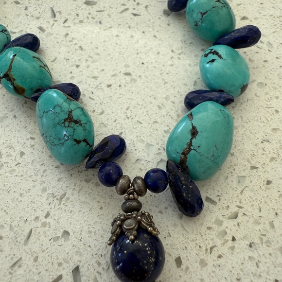 Turquoise and Lapis Necklace with Sterling Silver Clasp - Picture 6 of 8